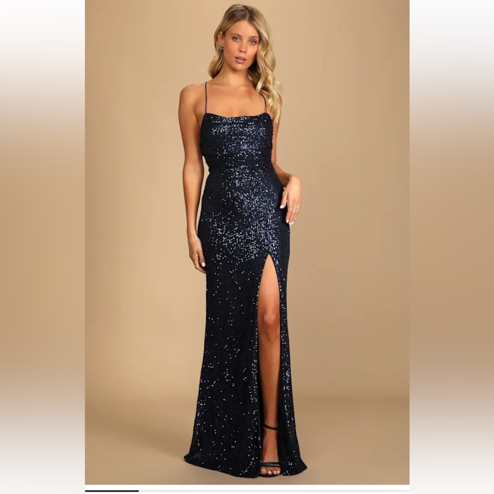 Lulus Navy Blue Sequin Maxi Dress